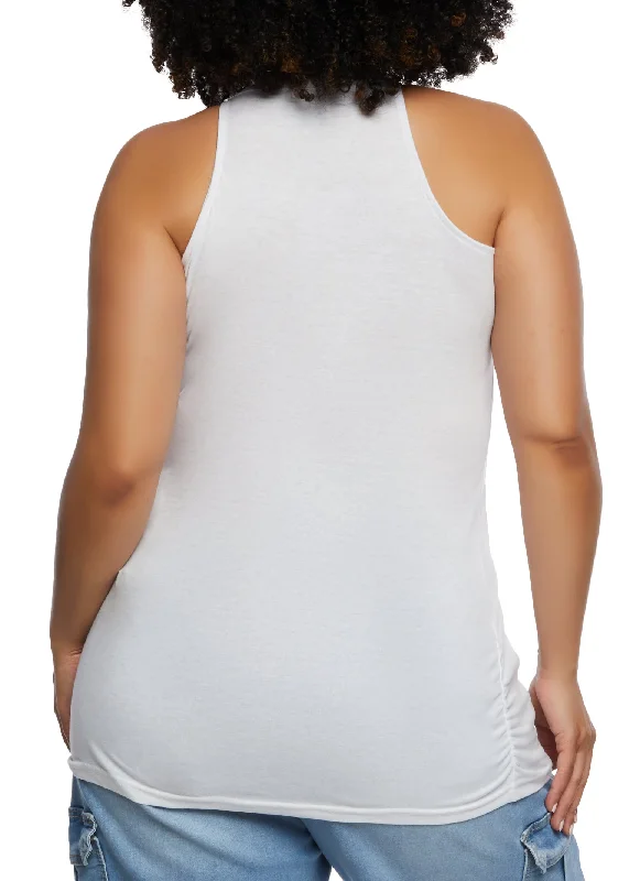 Plus Size High Neck Ruched Tank Top