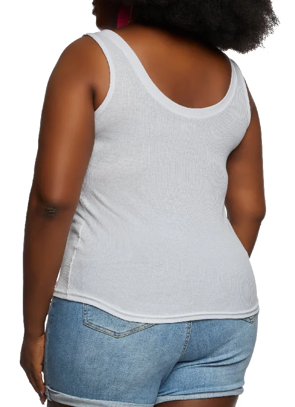 Plus Size Rib Knit Scoop Neck Tank Top