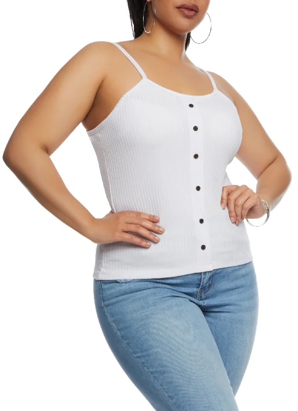 Plus Size Ribbed Faux Button Front Cami