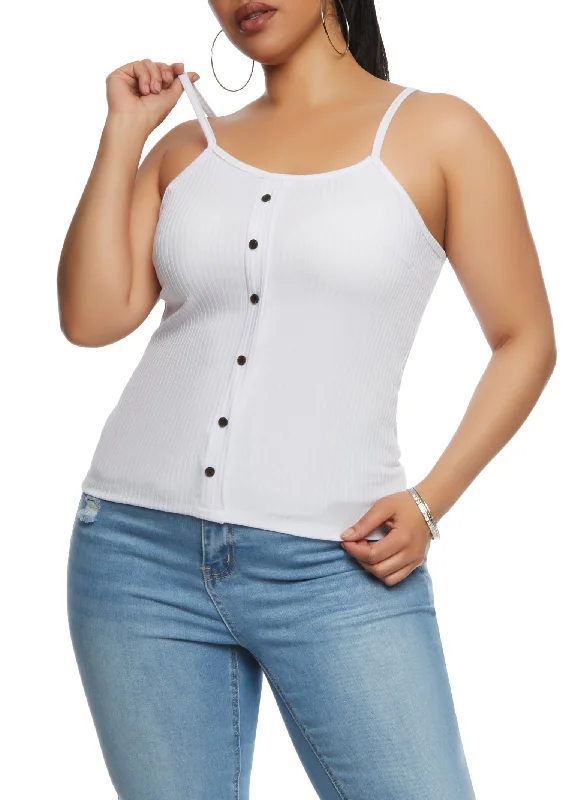 Plus Size Ribbed Faux Button Front Cami