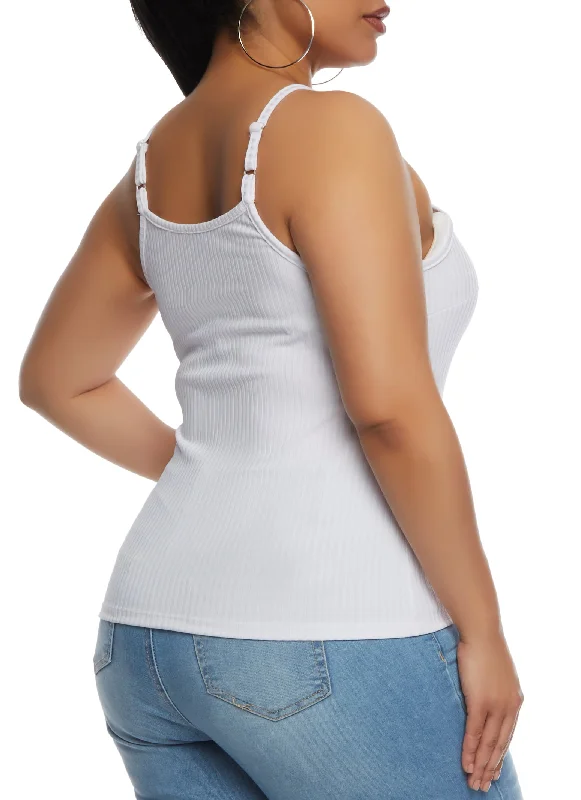 Plus Size Ribbed Faux Button Front Cami