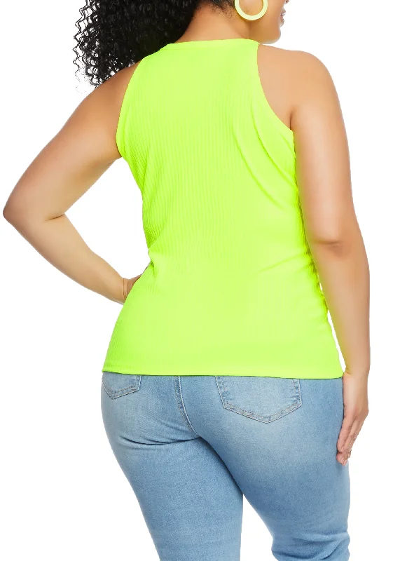 Plus Size Ribbed High Neck Tank Top