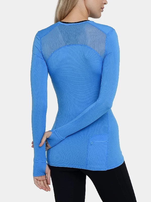 Stamina Long Sleeve Crew Neck Running Top For Women With Thumbholes & Back Zip Pocket