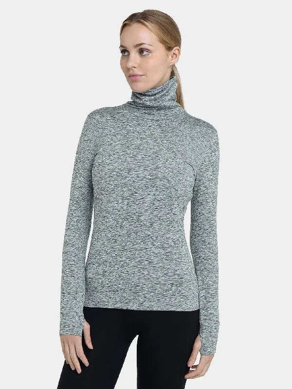 Warm-Up Thermal Long Sleeve Funnel Neck Top For Women With Brushed Inner Fabric, Thumbholes & Reflective Strips