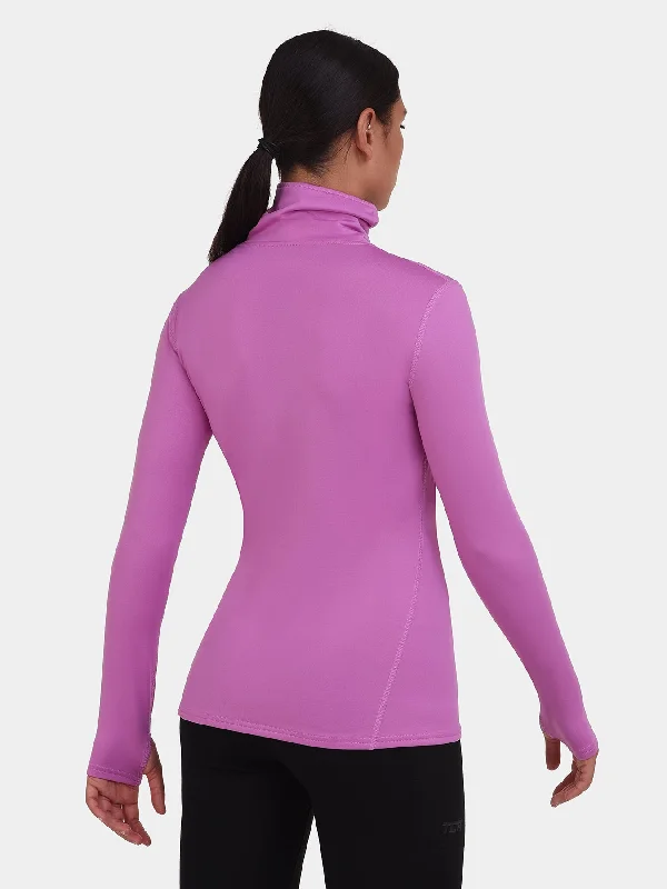 Warm-Up Thermal Long Sleeve Funnel Neck Top For Women With Brushed Inner Fabric, Thumbholes & Reflective Strips