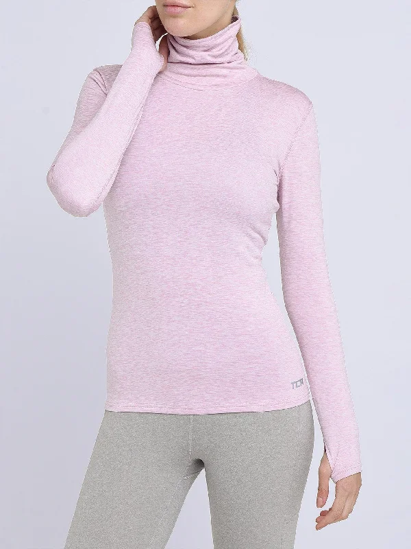 Warm-Up Thermal Long Sleeve Funnel Neck Top For Women With Brushed Inner Fabric, Thumbholes & Reflective Strips