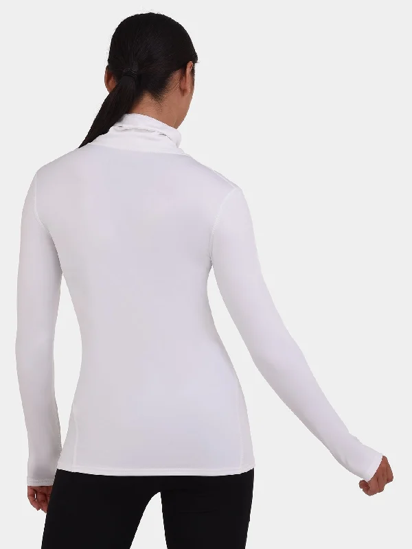 Warm-Up Thermal Long Sleeve Funnel Neck Top For Women With Brushed Inner Fabric, Thumbholes & Reflective Strips