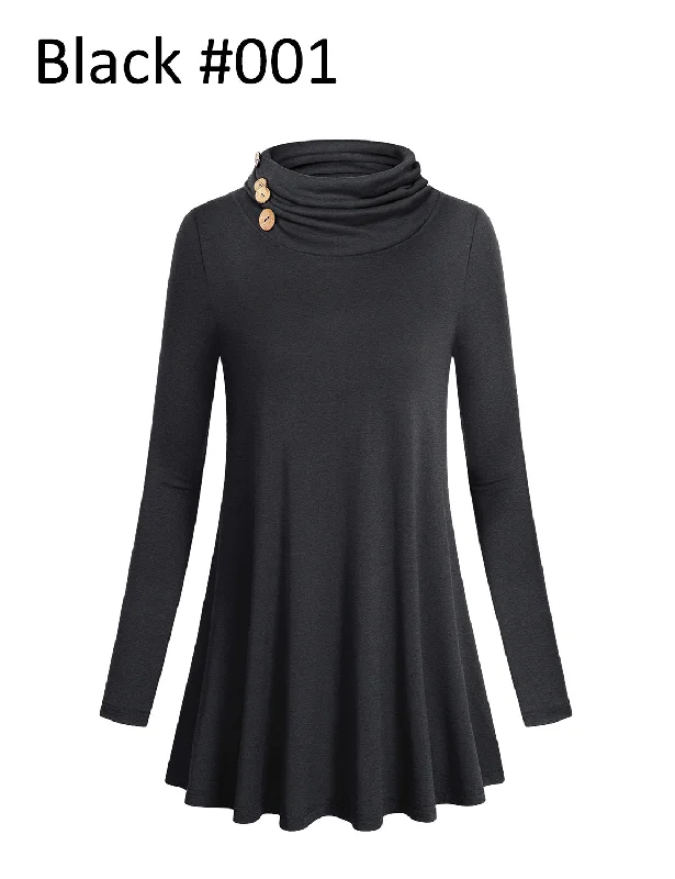 Cowl Neck Long Sleeve A-line Hem Tunic Sweatshirt