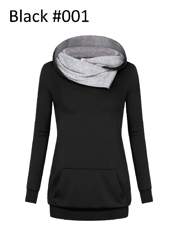 Long Sleeve Cowl Neck Front Pocket Hoodies