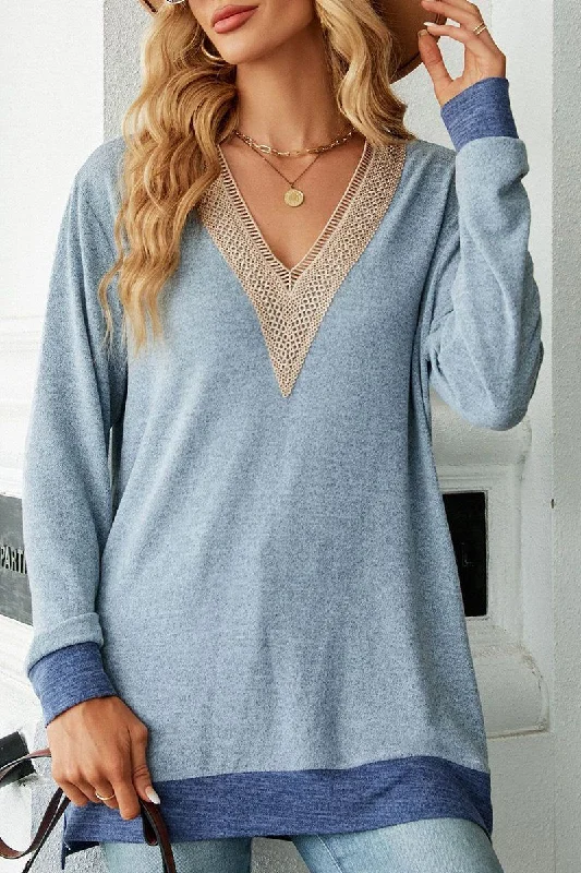 WOMEN LONG LENGTH GUIPURE LONG SLEEVE TOP