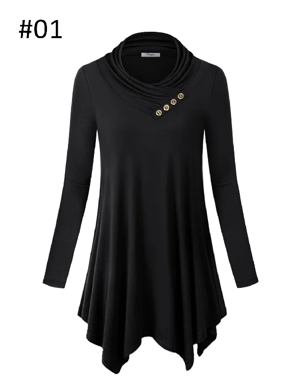 Long Sleeve Cowl Neck Asymmetrical Tunic Top