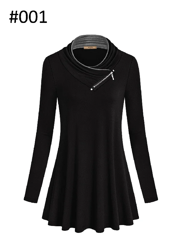 Long Sleeve Cowl Neck Casual Tunic Tops