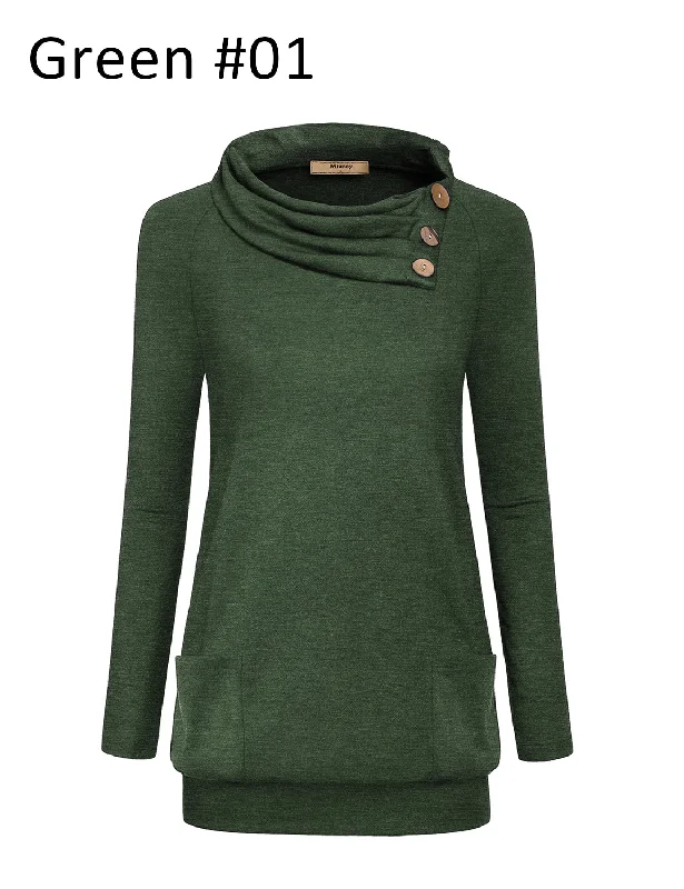 Long Sleeve Cowl Neck Pocket Tunic Sweatshirts