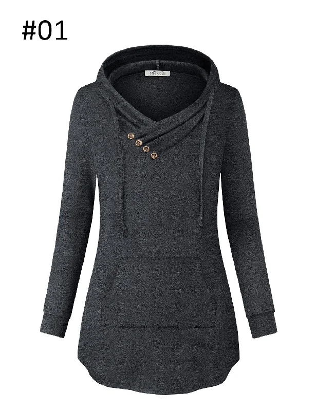 Long Sleeve V Neck Hoodie Sweatshirt with Kangaroo Pocket