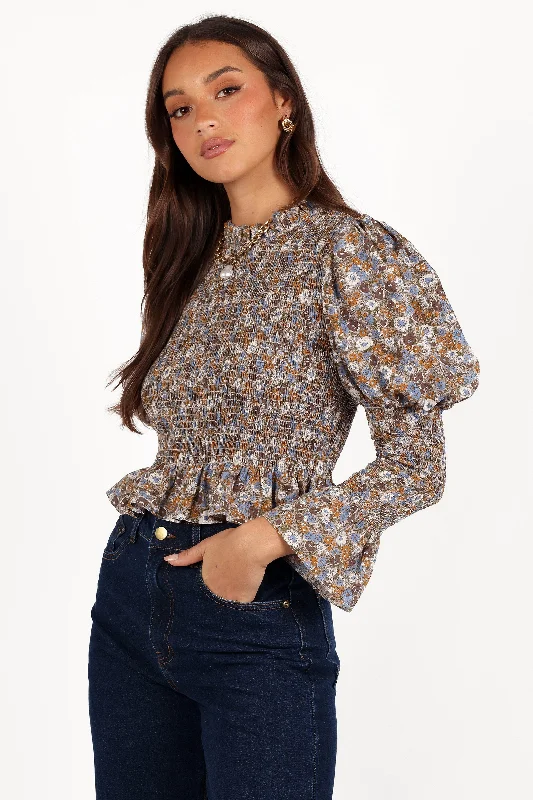 Novah Long Sleeve Top - Olive Floral