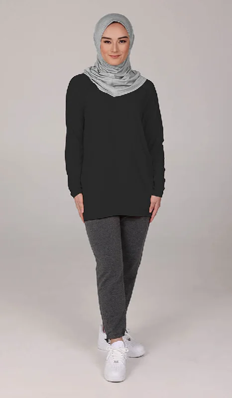 Peachy Soft Long Sleeve Modest T Shirt - Black