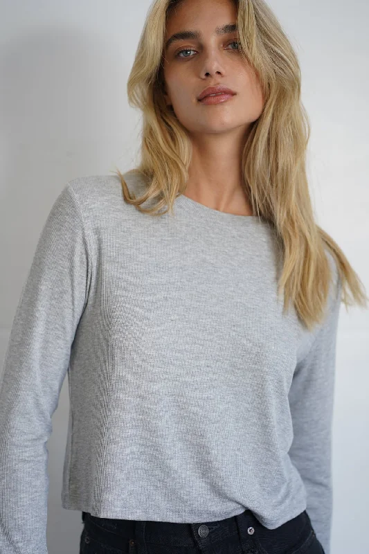 Long Sleeve Ribbed Crew - Heather Grey