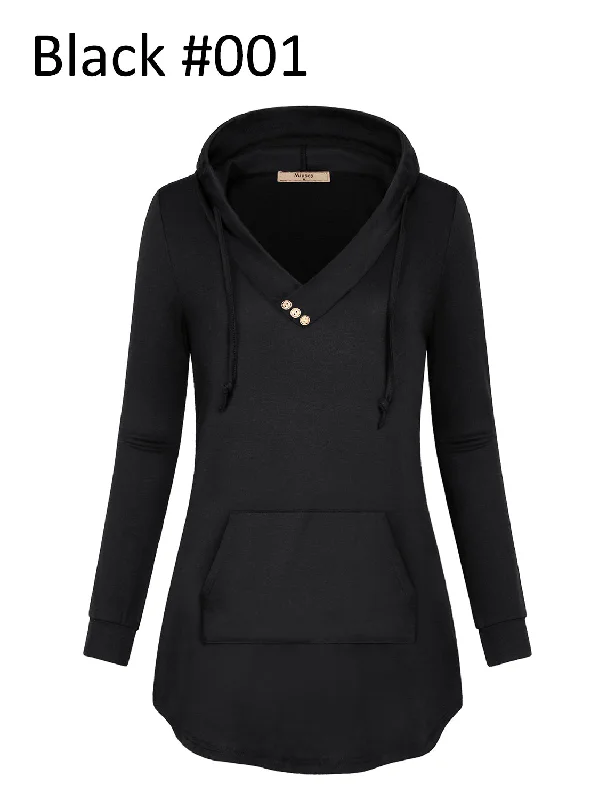 V Neck Long Sleeve Pocket Tunic Hoodies